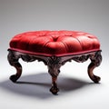 Stunning Velvet Victorian Footstool With Red Leather Rococo Style