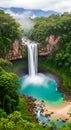 Majestic Waterfall in Lush Tropical Paradise Royalty Free Stock Photo
