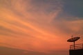 Stunning Vibrant Color of Sunset Afterglow with the Silhouette of Satellite Dish