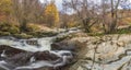 Stunning vibrant landscape image of Aira Force Upper Falls in Lake District during colorful Autumn showing Royalty Free Stock Photo