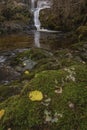 Stunning vibrant landscape image of Aira Force Upper Falls in Lake District during colorful Autumn showing