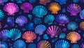 Stunning vibrant neon seashell pattern on a dark background, perfect for design projects Royalty Free Stock Photo