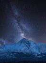 Vibrant Milky Way composite image over landscape of Mount Snowdon and other peaks in Snowdonia National Park