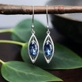 Stunning Vietnamese Style Earrings With Blue Crystal Dangle