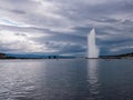 Stunning viev of famous fountain Jet d'Eau in Geneva city on Geneva lake Royalty Free Stock Photo