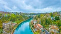 Stunning view on Aare river and the surrounding architecture from Kornhausbrucke bridge in Bern, Switzerland