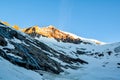 Stunning view of Aletschhorn 4193 m mountain in the Bernese Alps in Switzerland, Europe shortly after sunrise. Royalty Free Stock Photo