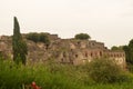 Beautiful ancient ruins in Pompeii with green vegitation growing