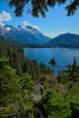 Stunning view of Bedwell Lake, islet and Big Interior Mountain