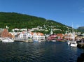 Stunning view of Bergen Harbor and the old town in the sunny day, Bergen