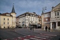 Stunning view of buildings in the charming town of Europaplatz, Merano, South Tyrol, Italy