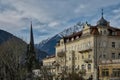 Stunning view of buildings in the charming town of Merano, South Tyrol, Italy