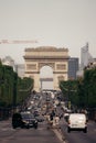 Stunning view of the busy traffic on the Champs-Elysees in Paris, France