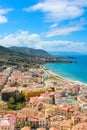 Stunning view of coastal city Cefalu in Sicily, Italy captured on a vertical picture. The city on Tyrrhenian coast Royalty Free Stock Photo