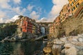 Stunning view of colorful Riomaggiore village at sunset in Cinque Terre, Italy Royalty Free Stock Photo