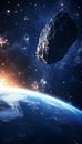 A stunning view of a colossal asteroid on a collision path with earth, brightening the night sky Royalty Free Stock Photo