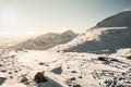 Stunning view of Cul Mor in the Assynt region of Scotland blanketed in white snow Royalty Free Stock Photo