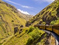 Devil`s Nose train running on beautiful andean landscape, Alausi, Ecuador Royalty Free Stock Photo