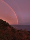 Stunning view of double rainbow the the mediterranean coast near Saint-Raphael at the French Riviera after sunset. Royalty Free Stock Photo