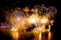 Stunning view of fireworks near the Dubai Ferris Wheel in Bluewaters Island at nighttime