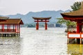 Stunning view of a floating Torii gate of the Itsukushima Shrine in Miyajima island Royalty Free Stock Photo