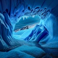A stunning view of a glacier with deep blue ice formations created with Generative AI technology