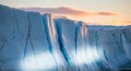 Glacier Ice Wall at Sunset, Arctic Landscape, Climate Change Royalty Free Stock Photo