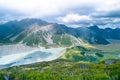 Stunning view on the high mountain after the rain with colorful rainbow over the rocky mountain and glacier in Mt Cook National Royalty Free Stock Photo