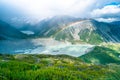 Stunning view on the high mountain after the rain with colorful rainbow over the rocky mountain and glacier in Mt Cook National Royalty Free Stock Photo