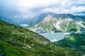 Stunning view on the high mountain after the rain with colorful rainbow over the rocky mountain and glacier in Mt Cook National Royalty Free Stock Photo