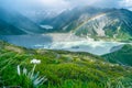 Stunning view on the high mountain after the rain with colorful rainbow over the rocky mountain and glacier in Mt Cook National Royalty Free Stock Photo