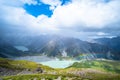 Stunning view on the high mountain after the rain with colorful rainbow over the rocky mountain and glacier in Mt Cook National Royalty Free Stock Photo