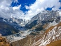 Stunning view of himalayan mountains and frozen glacial lake in Langtang National Park of Nepal