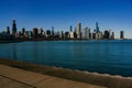 Stunning view of the iconic Chicago skyline, with the Shedd Aquarium pier and the lake Royalty Free Stock Photo