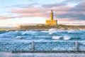 Stunning view on Lighthouse of Vieste, rising on the isle of Santa Eufemia Royalty Free Stock Photo