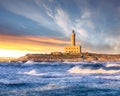 Stunning view on Lighthouse of Vieste, rising on the isle of Santa Eufemia Royalty Free Stock Photo