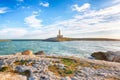 Stunning view on Lighthouse of Vieste, rising on the isle of Santa Eufemia Royalty Free Stock Photo