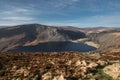 Stunning view of the Lough Tay lake surrounded by lush vegetation under the cloudy blue sky Royalty Free Stock Photo