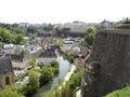 Stunning view of the lower city along Alzette river and Le Chemin de la Corniche of Luxembourg Royalty Free Stock Photo