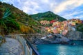 Manarola village in Cinque Terre National Park, beautiful cityscape with colorful houses and sea, Liguria region of Italy Royalty Free Stock Photo