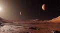 A stunning view of Marsâ surface showcasing Phobos and Deimos in a starry sky Royalty Free Stock Photo