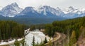 Stunning view of Morant\'s Curve Railway and Rocky montains in Banff National Park, Alberta, Canada Royalty Free Stock Photo