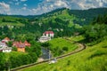 Stunning view of mountain resort Vorokhta in Carpathian Mountains at sunny summer day, Ukraine