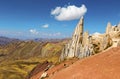 Stunning view at Palccoyo rainbow mountain Vinicunca alternative, mineral colorful stripes in Andean valley, Cusco, Peru, South Royalty Free Stock Photo