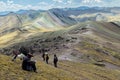 Stunning view at Palccoyo rainbow mountain Vinicunca alternative, mineral colorful stripes in Andean valley, Cusco, Peru, South