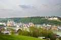 Beautiful panorama of Passau with famous St. Stephen`s cathedral and fortress `Veste Oberhaus` Royalty Free Stock Photo