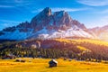 Stunning view of Peitlerkofel mountain from Passo delle Erbe in Dolomites, Italy. View of Sass de Putia (Peitlerkofel) at Passo