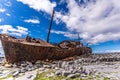 Stunning view of the Plassey shipwreck on the rocky beach of Inis Oirr island