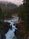 Stunning view of popular waterfall Sunwapta Falls near Icelfields Parkway in Jasper National Park, Alberta, Canada. Royalty Free Stock Photo