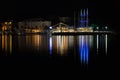 a night view of a port in Makarska, Croatia